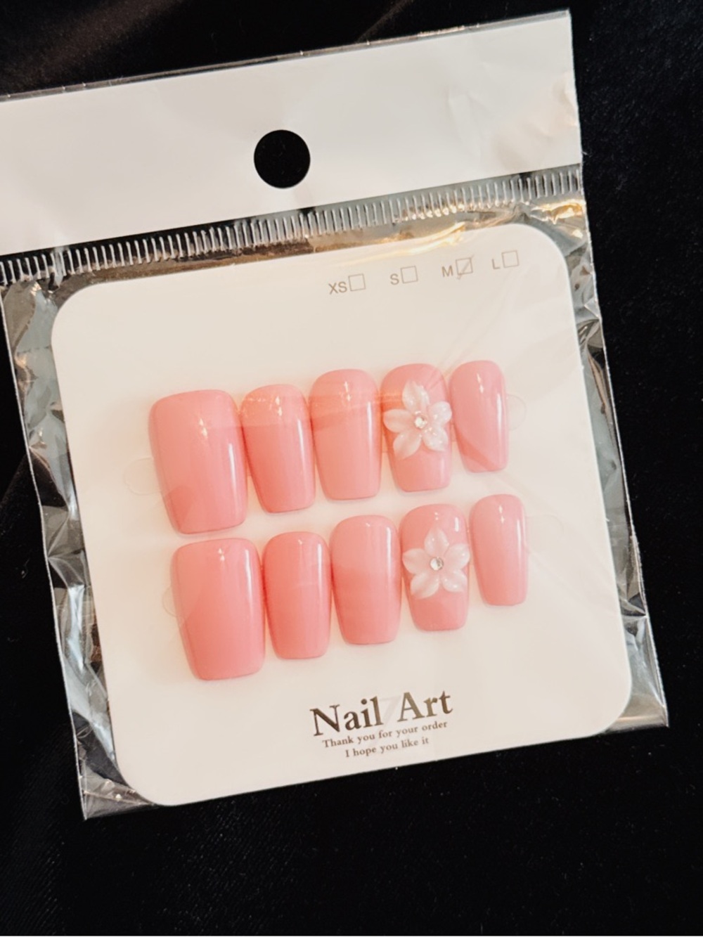 Reuseable Pink Press-On Nails with 3D Flower Accent